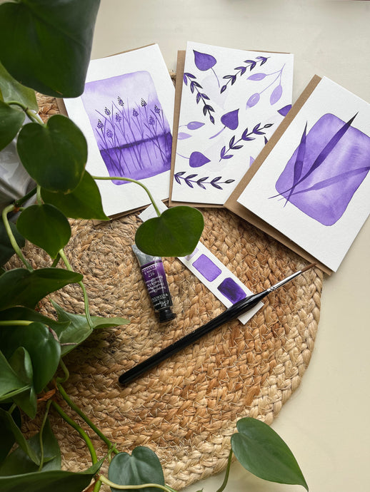 Hand-painted Watercolor Cards {Set of 3} Dioxazine Purple