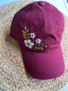 Floral  Burgandy Hat