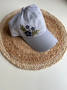 Floral Hat {Gray w/ Navy, Tan + Olive Stitching}