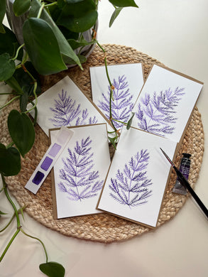 Hand-painted Watercolor Notecards {Set of 5} Purple Ferns