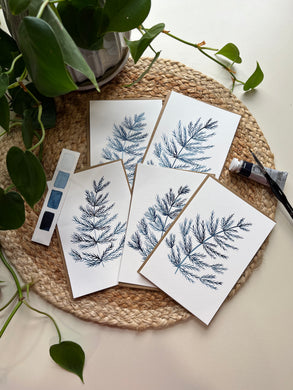 Hand-painted Watercolor Notecards {Set of 5} Blue Ferns