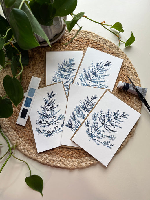 Hand-painted Watercolor Notecards {Set of 5} Blue Ferns