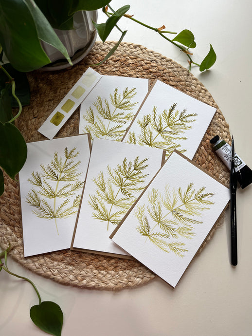 Hand-painted Watercolor Notecards {Set of 5} Green Ferns